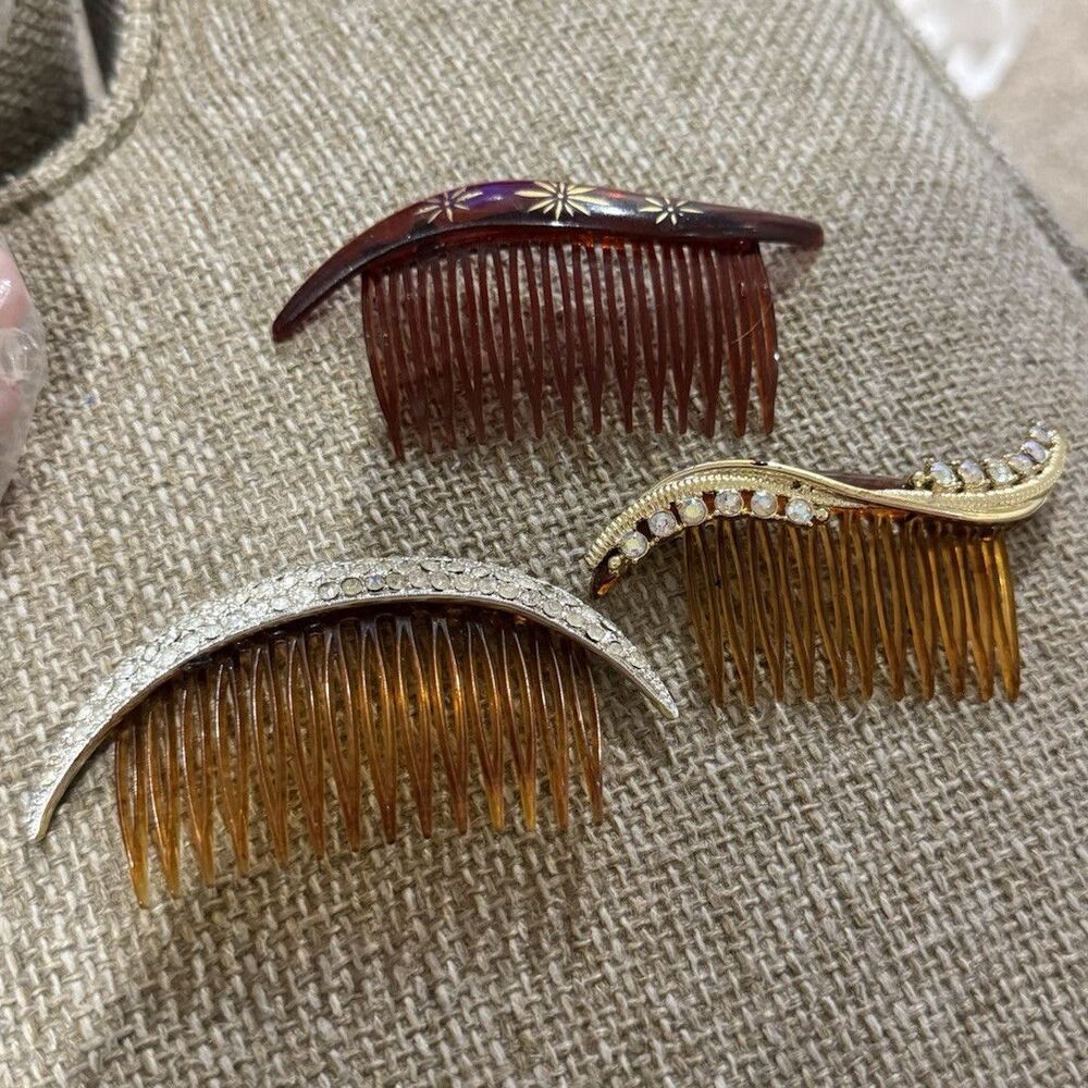 3 Brown art deco Plastic Decorative Side Hair Combs Women